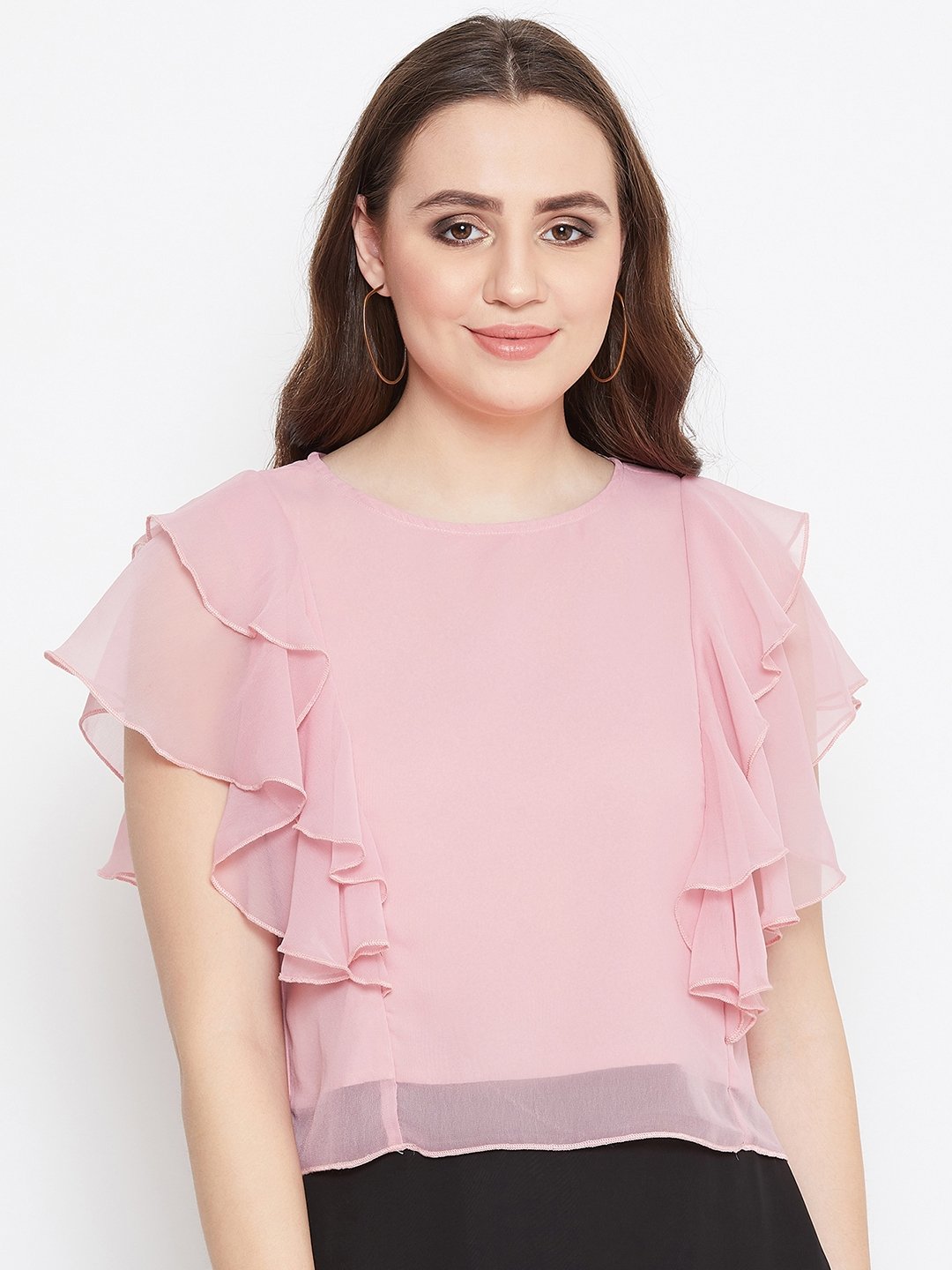 Women's Pink Layered Crop Top - BitterLime