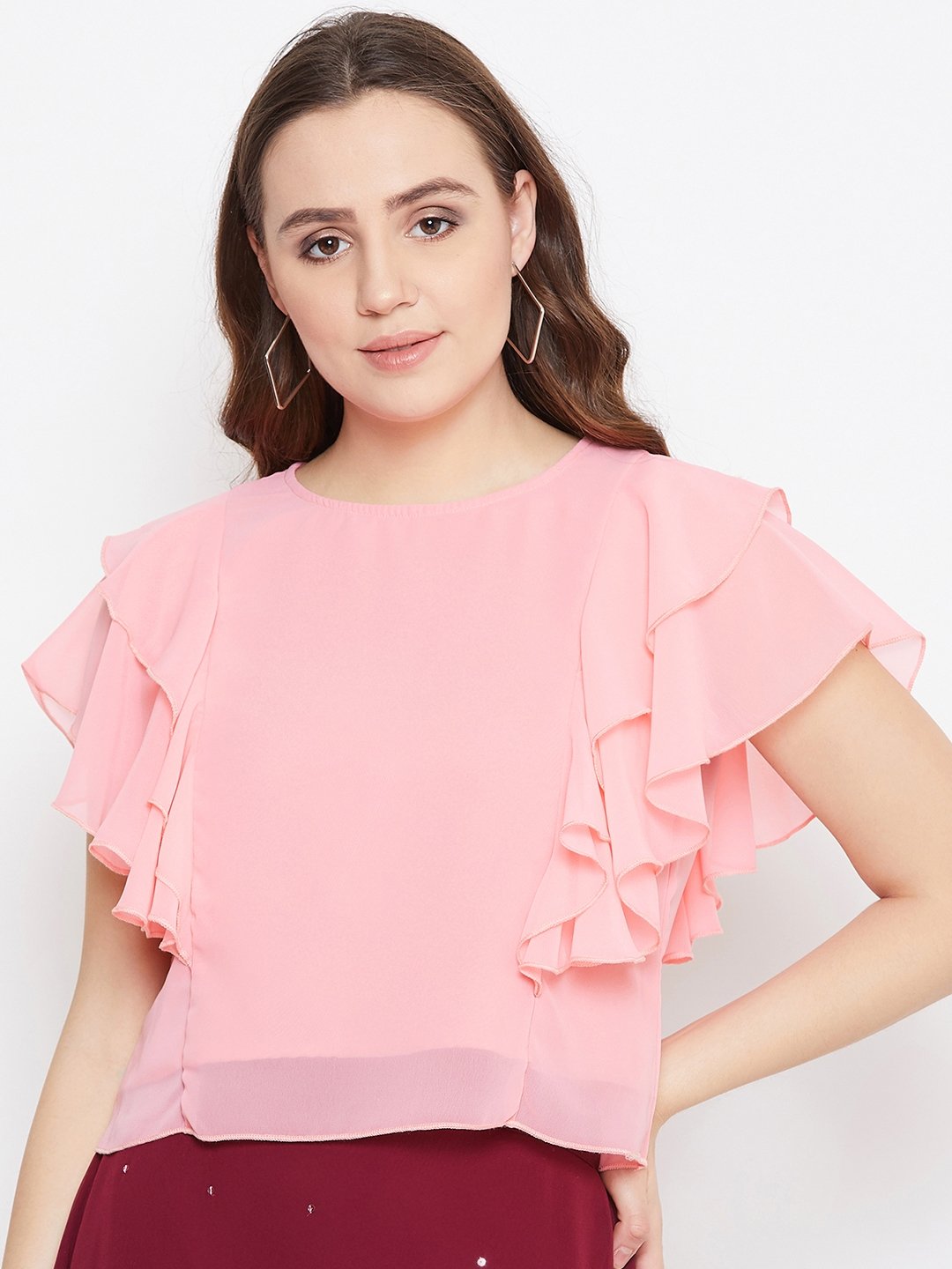 Women's Pink Layered Crop Top - BitterLime