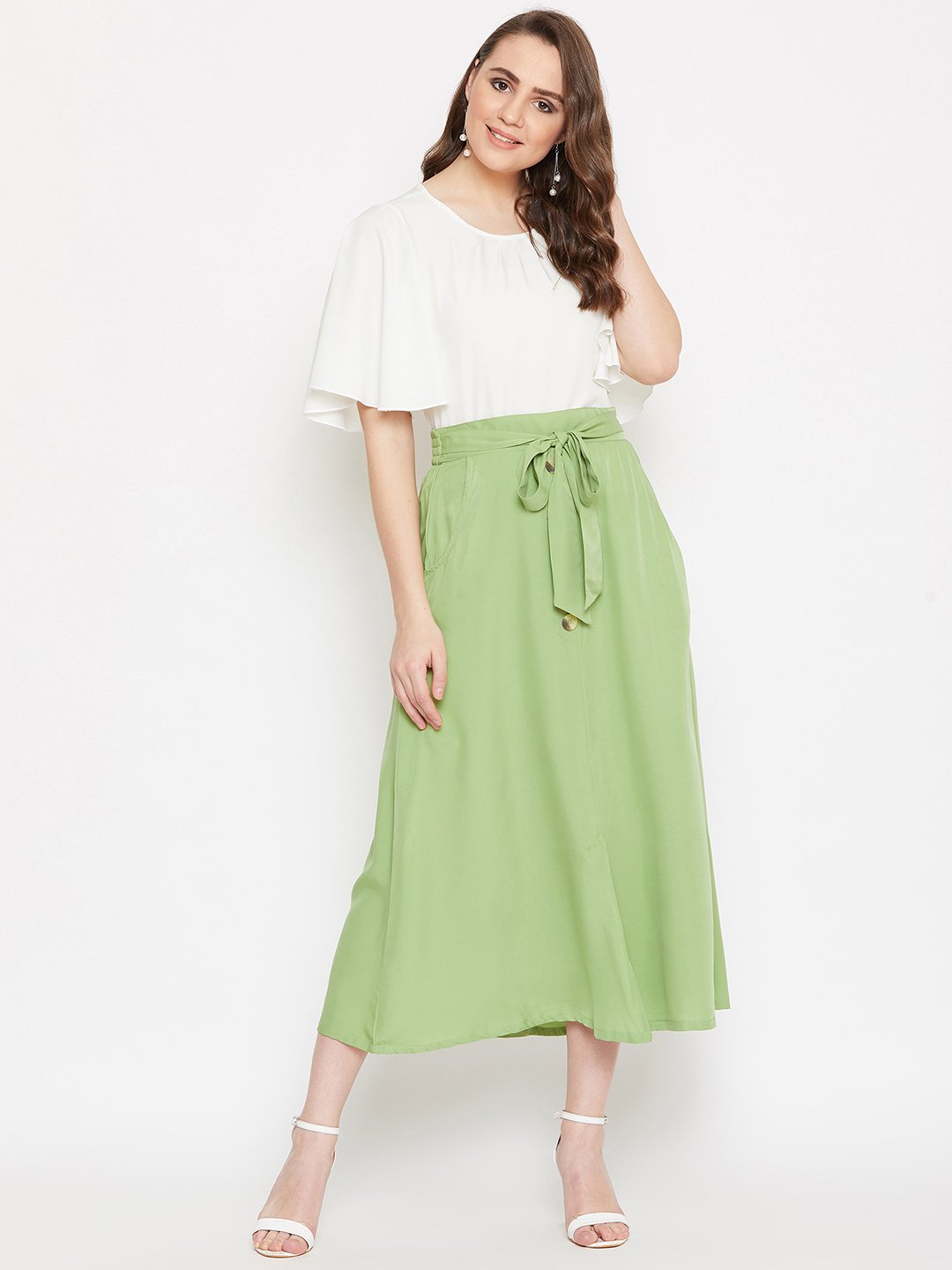 Women's Top & A-line Skirt Set - BitterLime