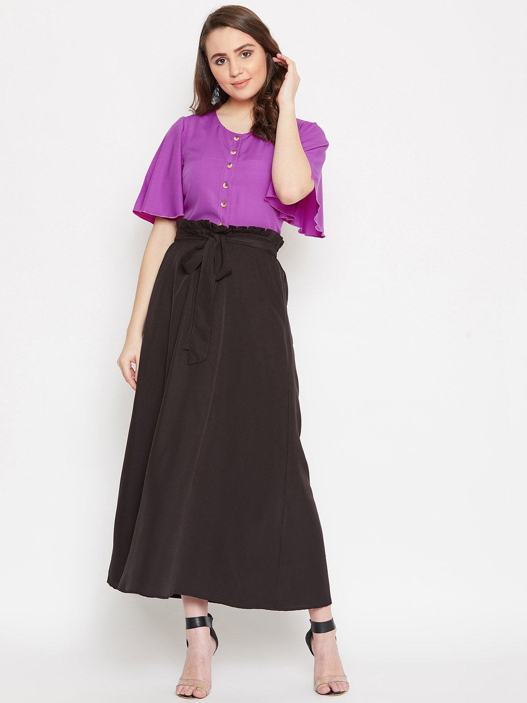 Women's V-Neck Front Button Top & Skirt Set - BitterLime