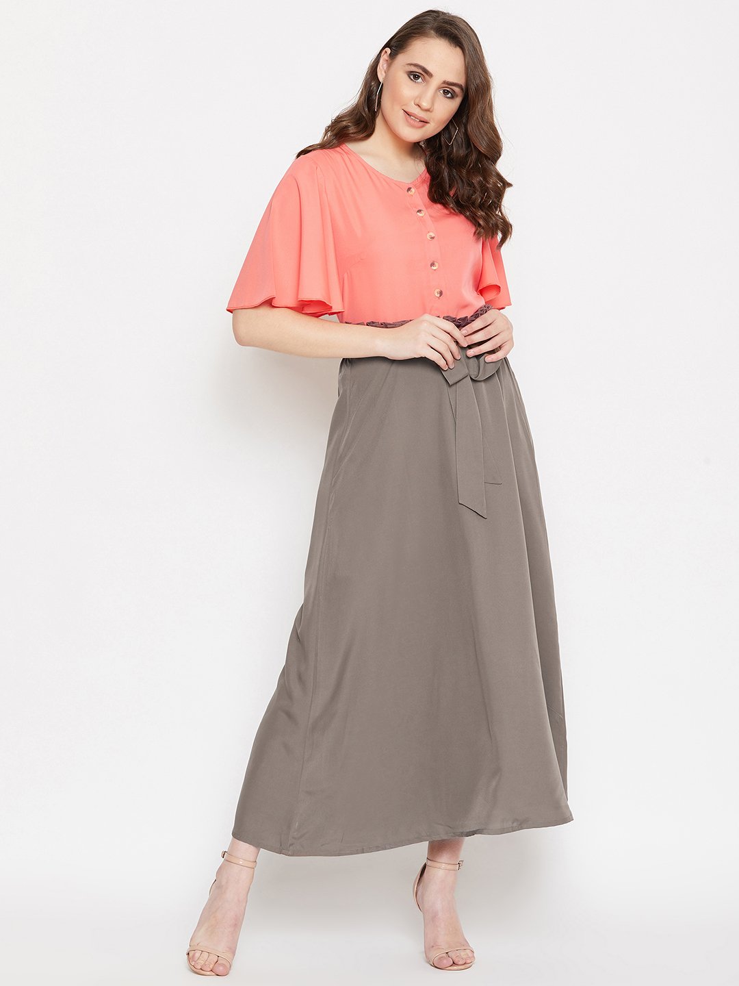 Women's V-Neck Front Button Top & Skirt Set - BitterLime