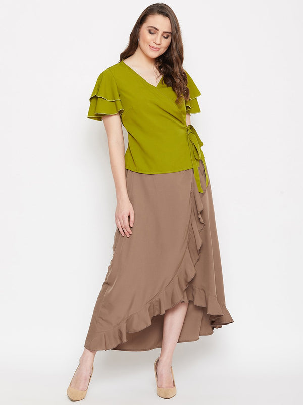 Women's Overlap Top & Ruffle Skirt Set  - BitterLime