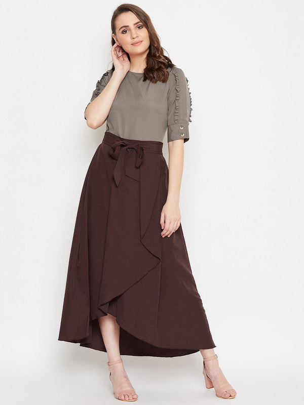 Women's Frill Sleeve Top & Asymmetrical Skirt  Set  - BitterLime