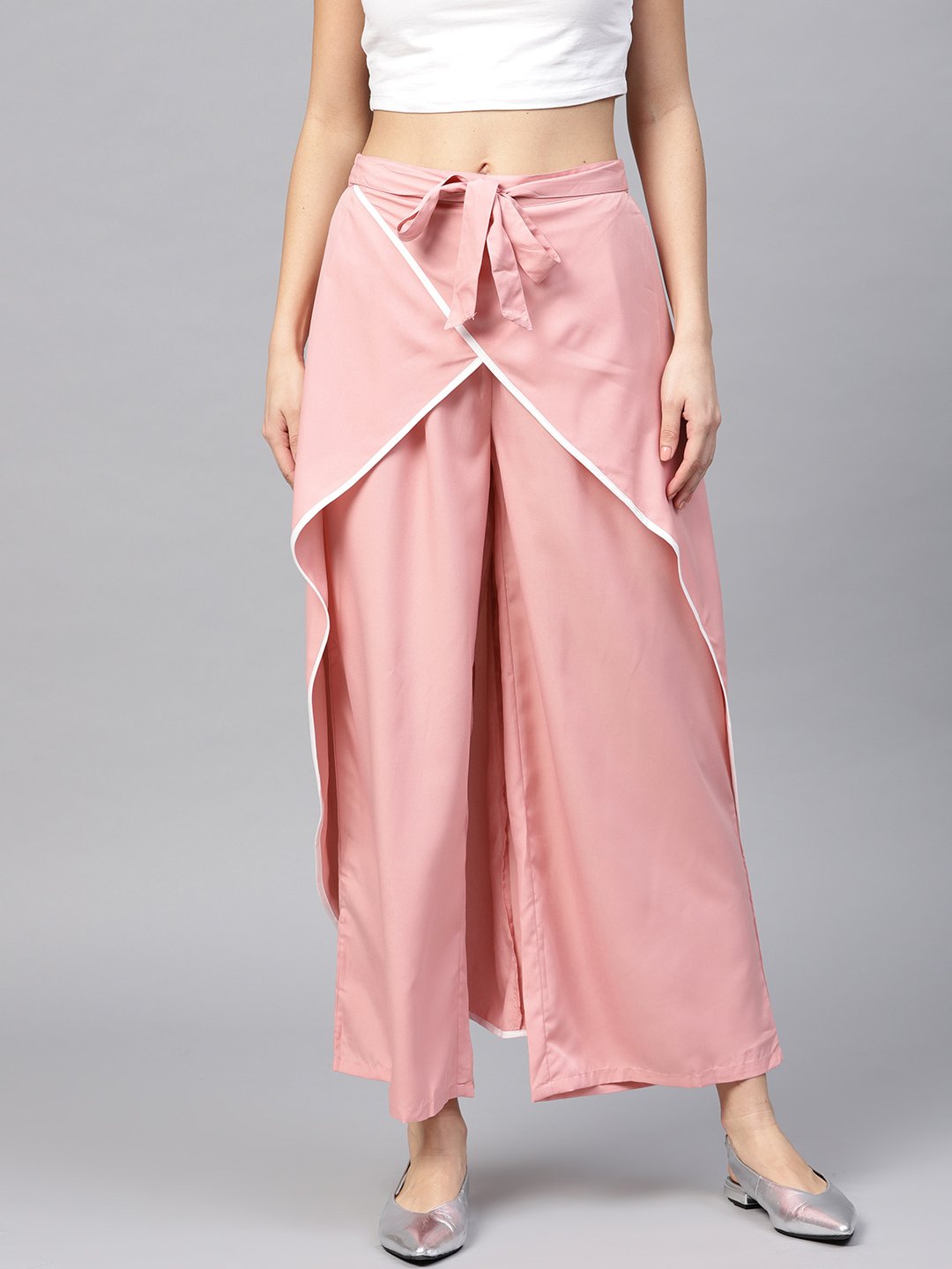 Women's White Layered Parallel Trousers  - BitterLime