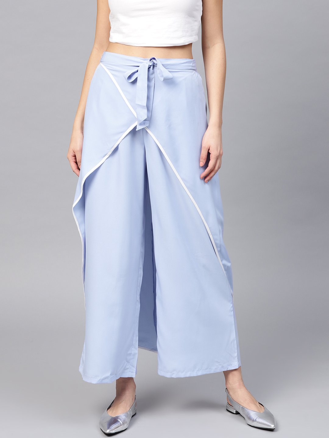 Women's White Layered Parallel Trousers  - BitterLime