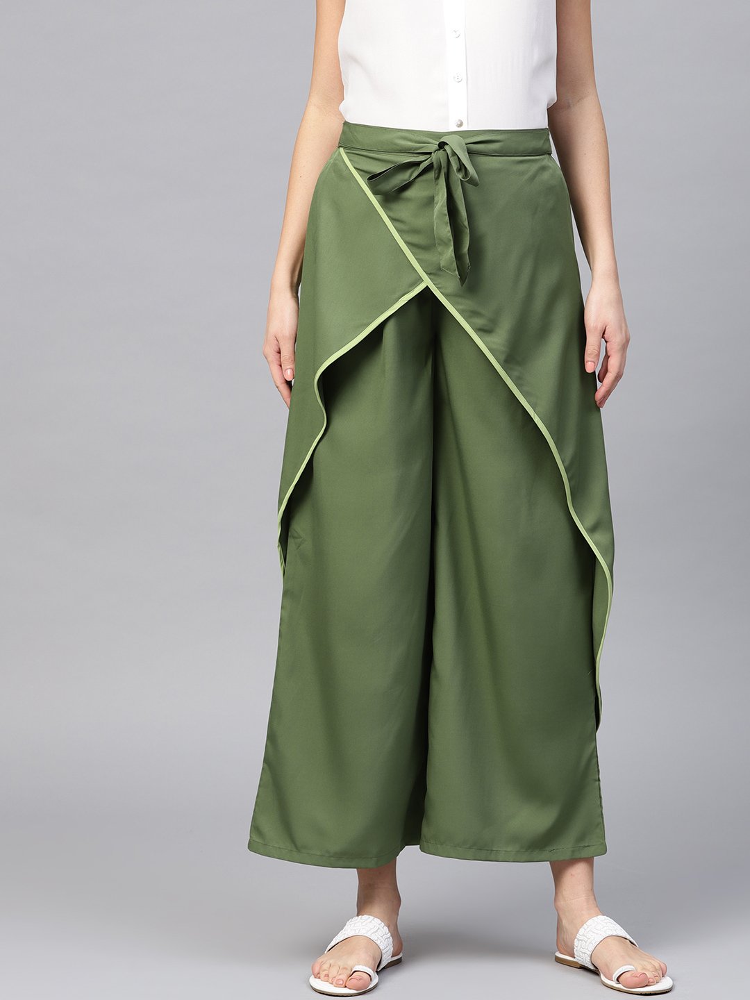 Women's White Layered Parallel Trousers  - BitterLime