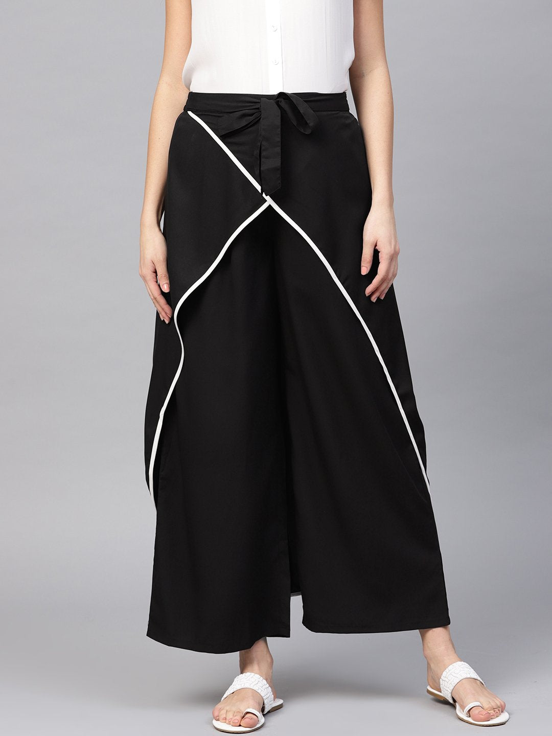 Women's White Layered Parallel Trousers  - BitterLime