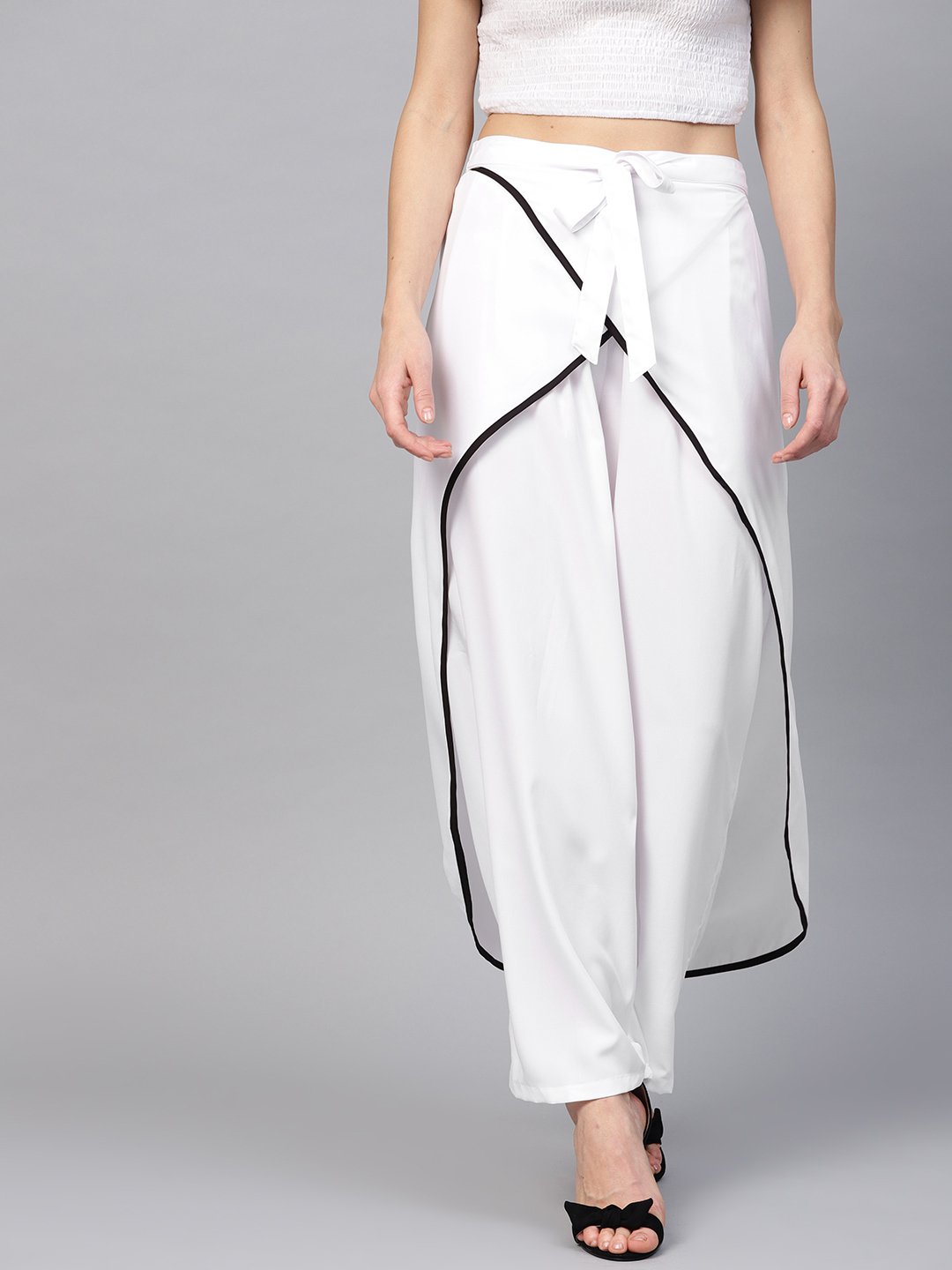 Women's White Layered Parallel Trousers  - BitterLime