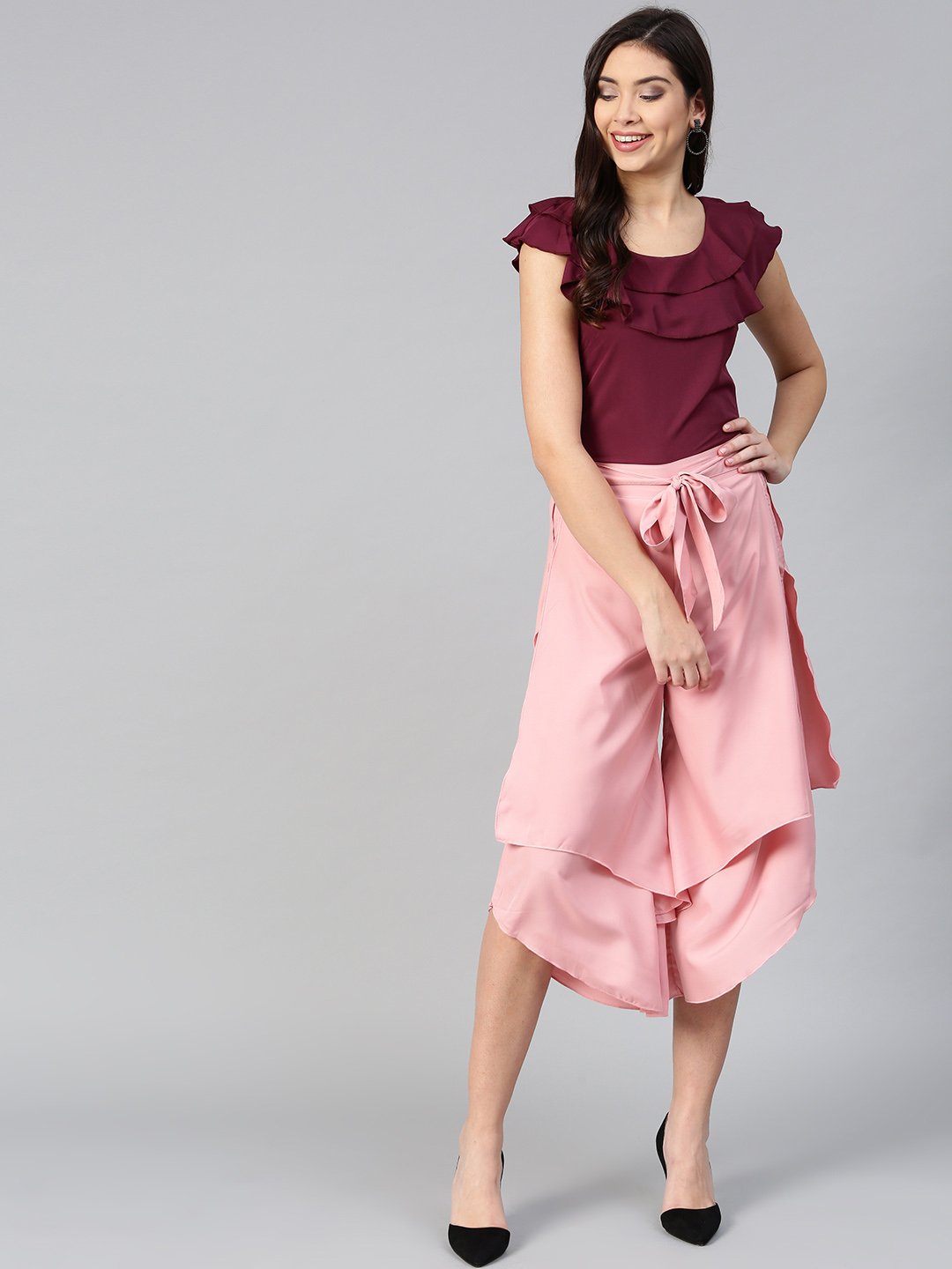 Women's  Princess Ruffle Sleeveless Top &  Layered Trouser Set  - BitterLime