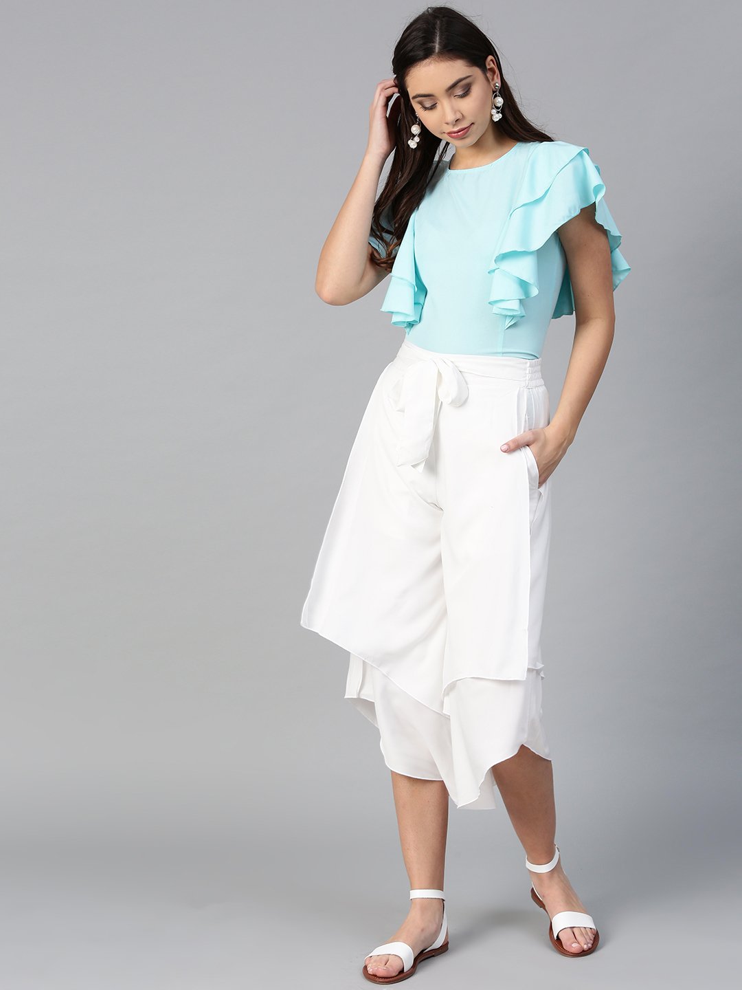 Women's  Princess Ruffle Sleeveless Top &  Layered Trouser Set  - BitterLime