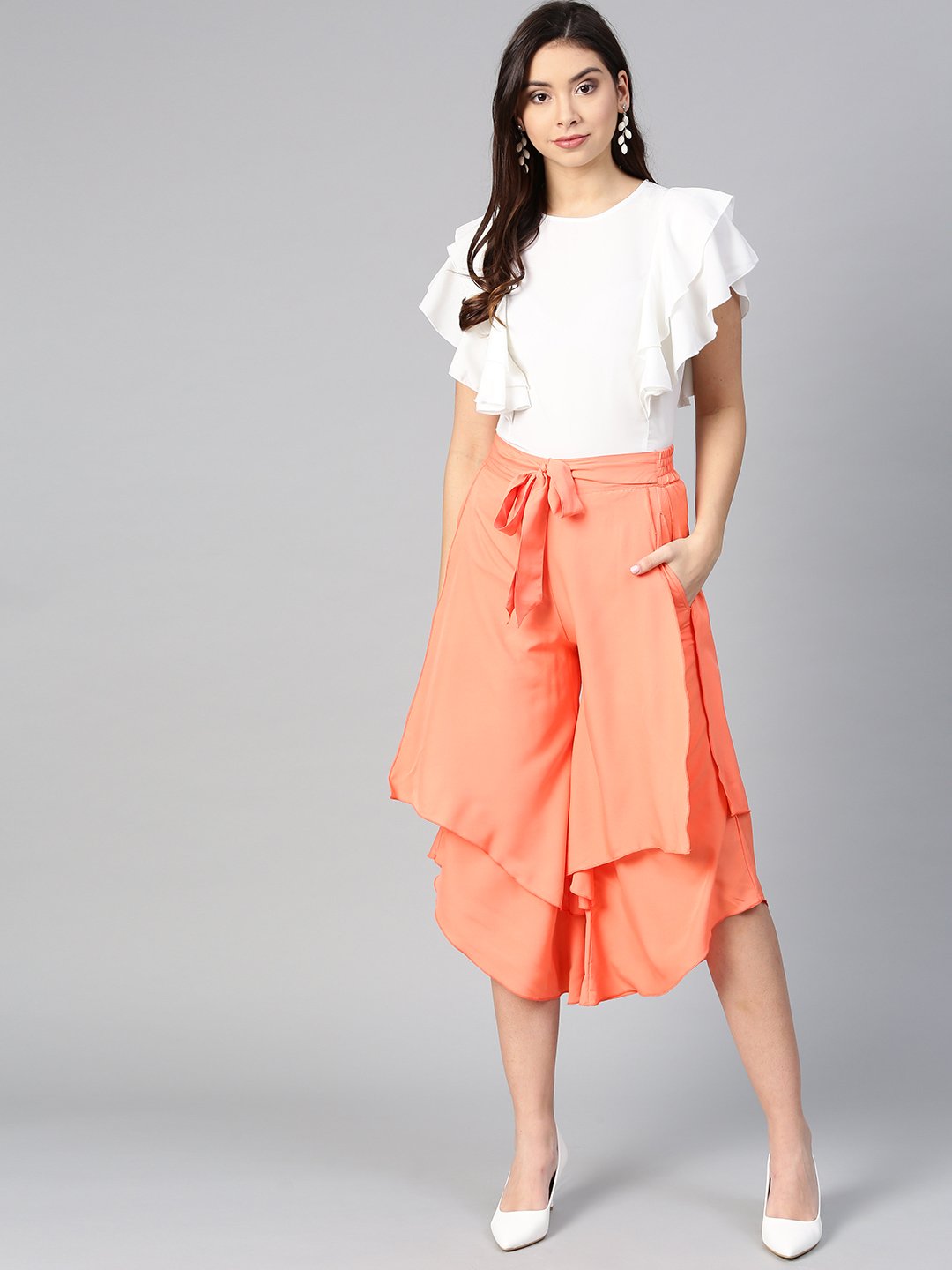 Women's  Princess Ruffle Sleeveless Top &  Layered Trouser Set  - BitterLime