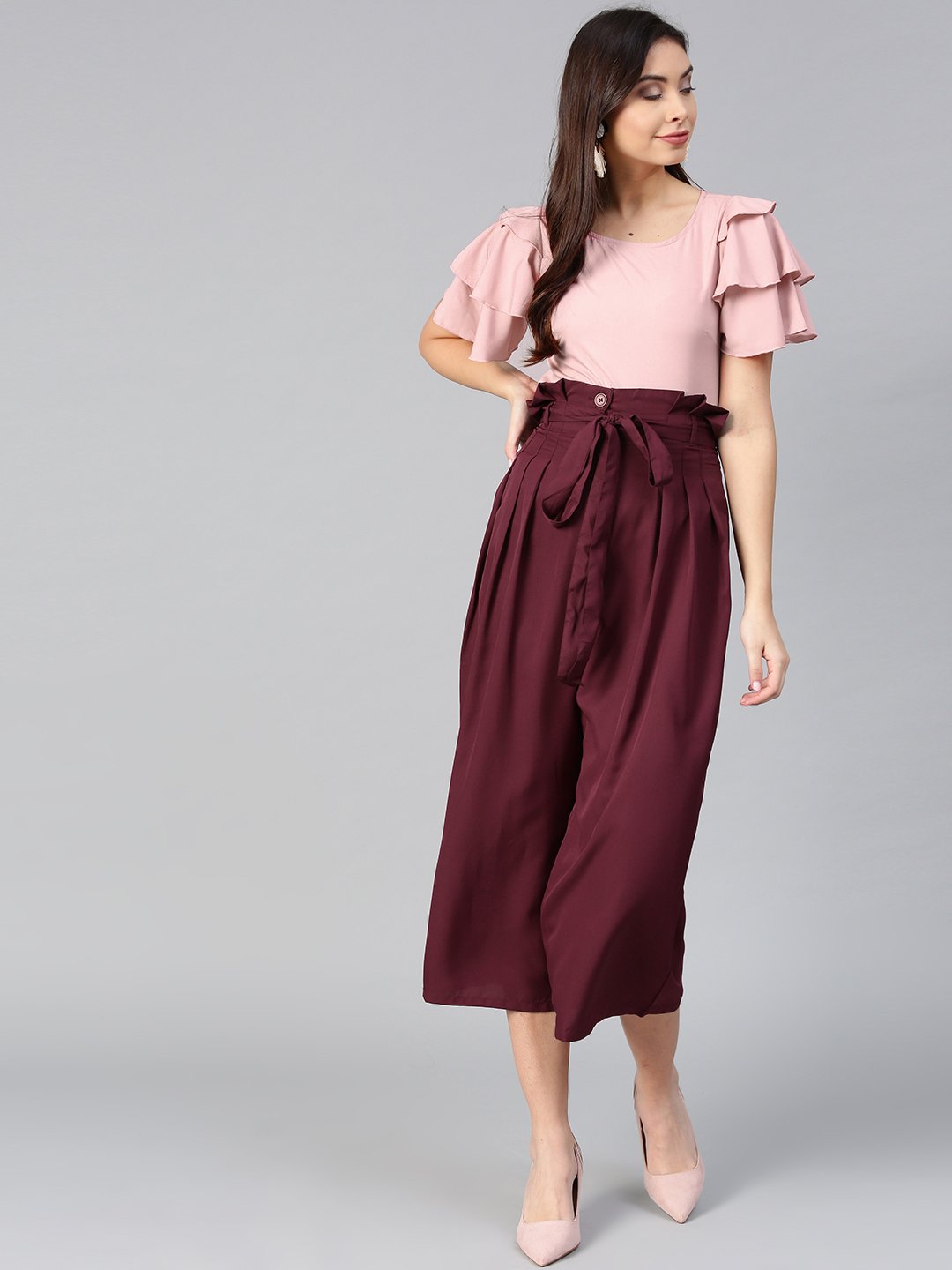 Women's Flared Ruffle Top & Trouser Set  - BitterLime