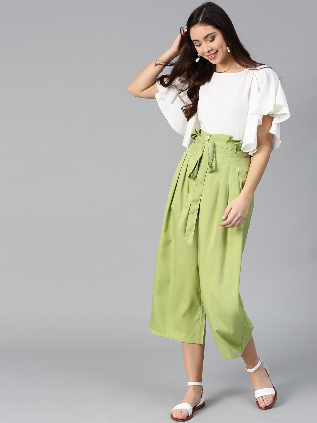 Women's Flared Ruffle Top & Trouser Set  - BitterLime