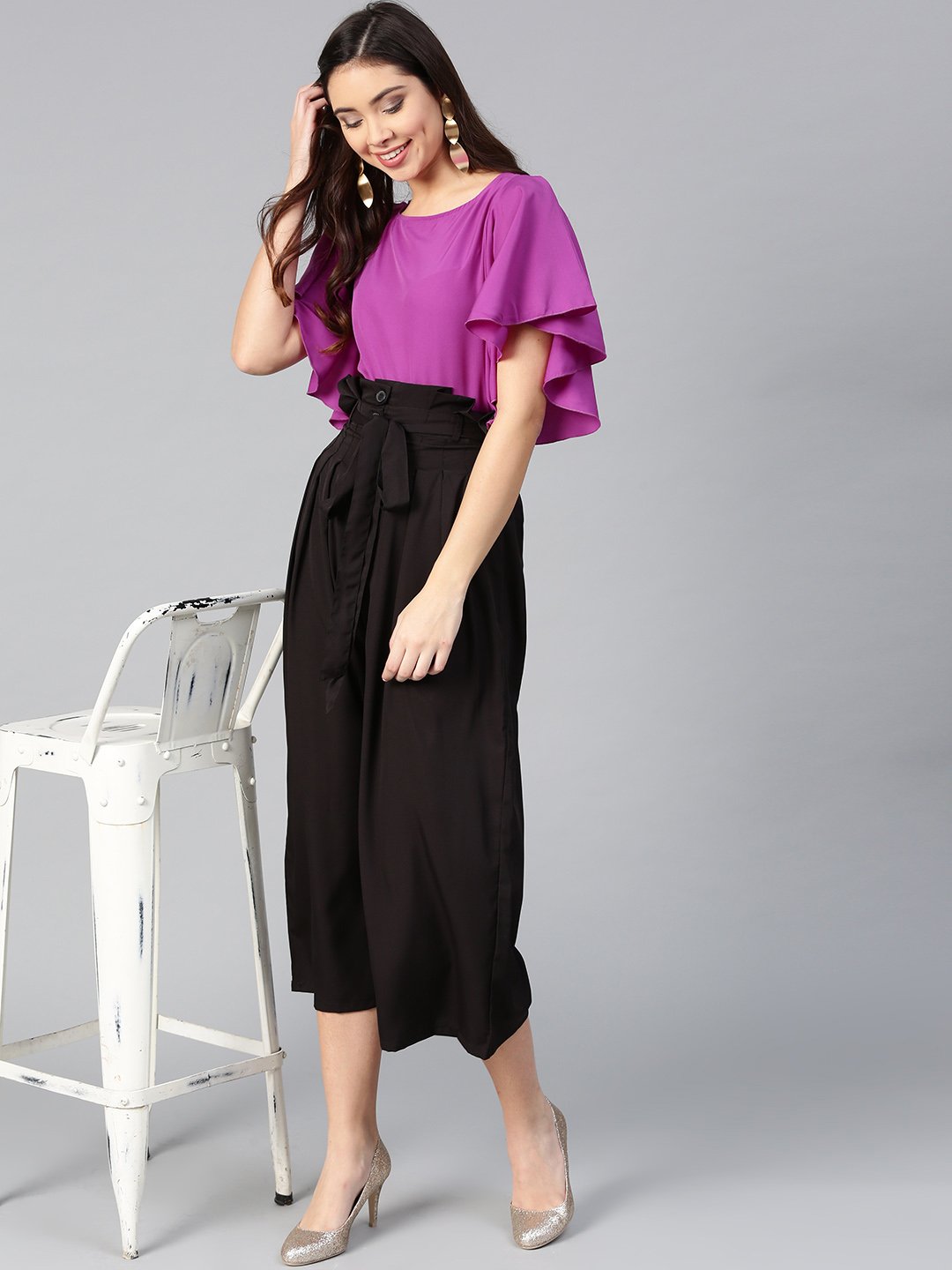 Women's Flared Ruffle Top & Trouser Set  - BitterLime