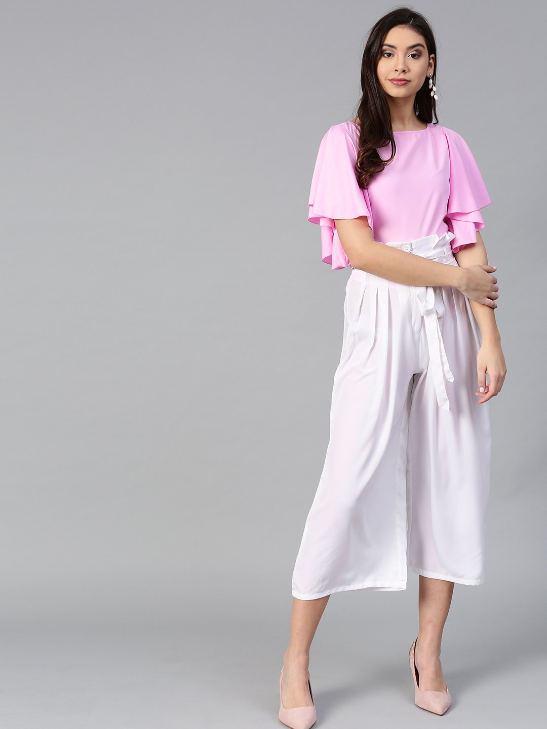 Women's Flared Ruffle Top & Trouser Set  - BitterLime