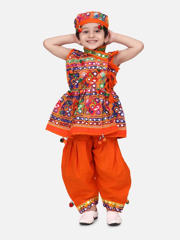 Boy's Orange Cotton Dhoti Sets - Bownbee