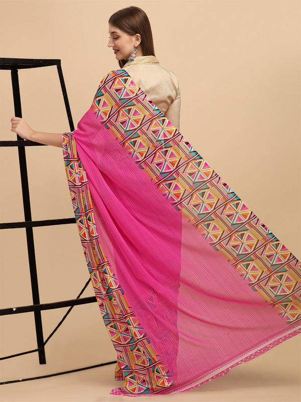 Women's Pink Georgette Printed Daily Wear Saree - Sangam Prints