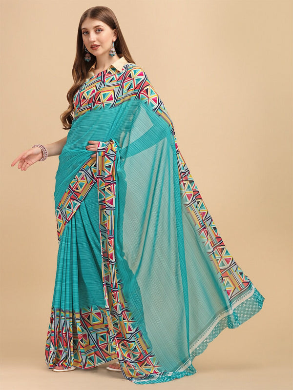 Women's Sea Green Georgette Printed Daily Wear Saree - Sangam Prints