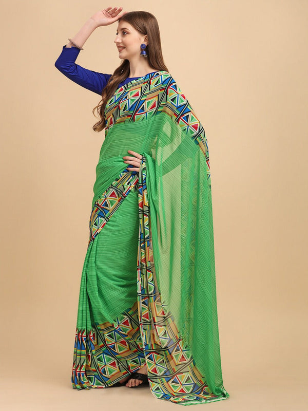 Women's Green Georgette Printed Daily Wear Saree - Sangam Prints