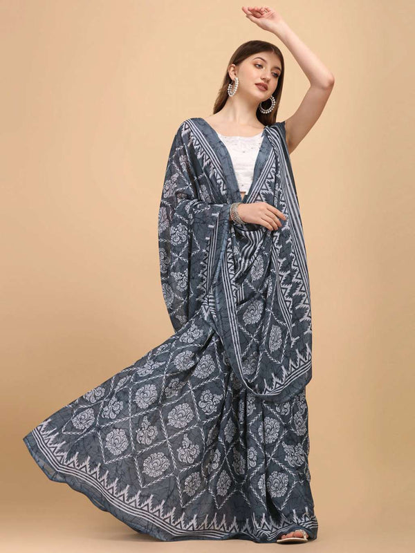 Women's Grey Georgette Printed Daily Wear Saree - Sangam Prints