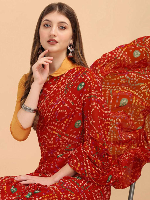 Women's Red Georgette Printed Daily Wear Saree - Sangam Prints