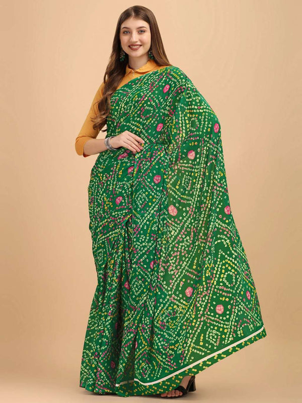 Women's Green Georgette Printed Daily Wear Saree - Sangam Prints