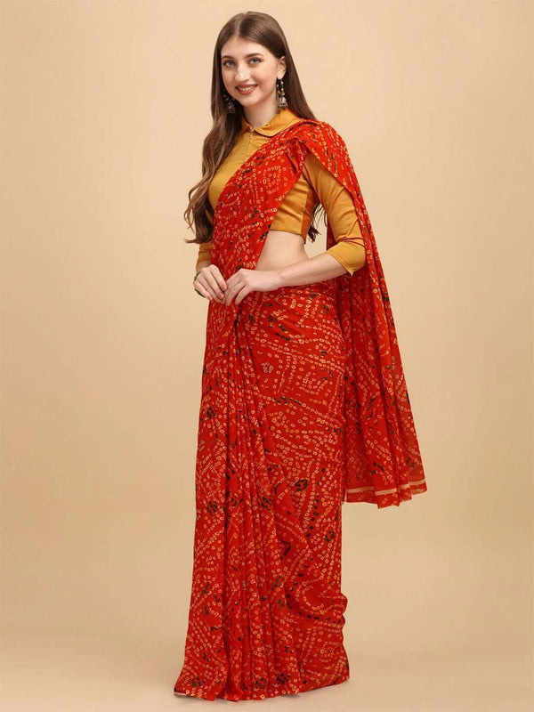 Women's Red Georgette Printed Daily Wear Saree - Sangam Prints