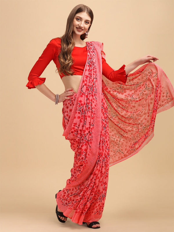 Women's Pink Georgette Printed Daily Wear Saree - Sangam Prints