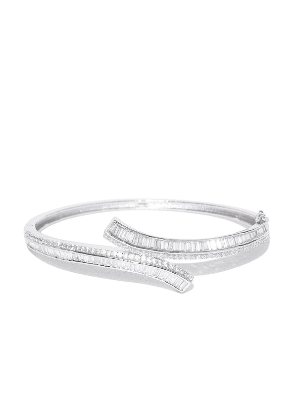 Women's Silver-Plated American Diamond Studded Bracelet - Priyaasi