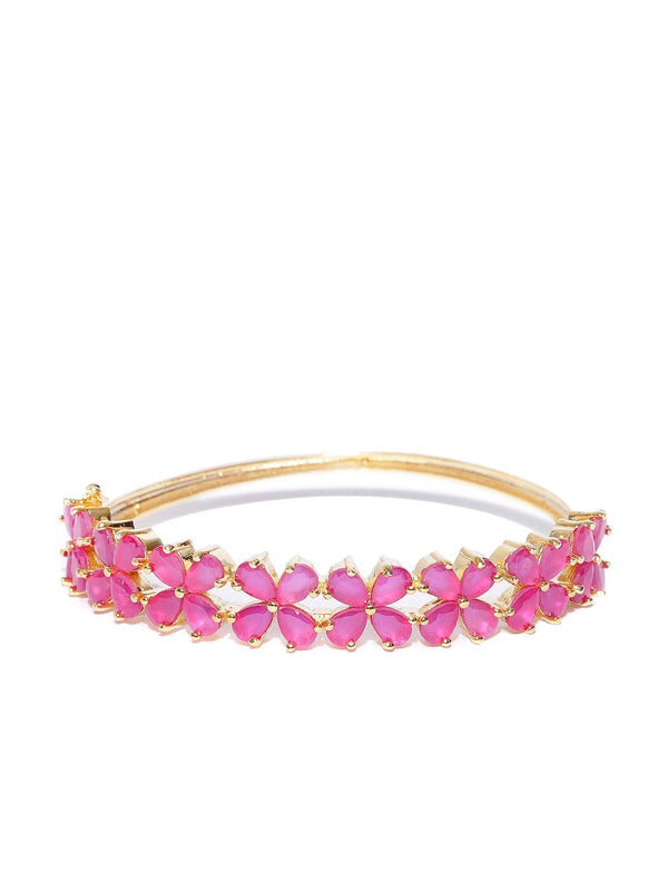 Women's Ruby Stones Studded Gold-Plated Bracelet in Floral Pattern - Priyaasi