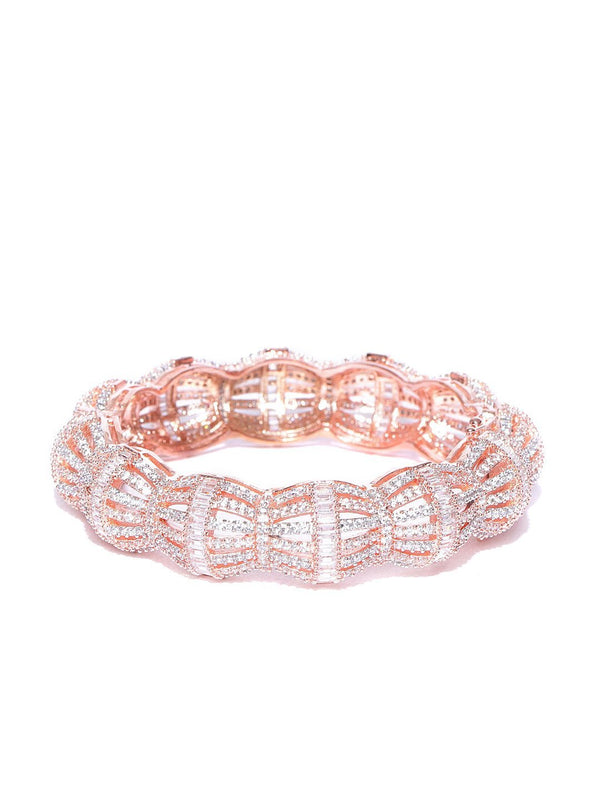 Women's Rose Gold-Plated American Diamond Kada Bracelet - Priyaasi