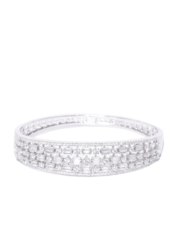 Women's Silver-Plated American Diamond Kada Bracelet - Priyaasi