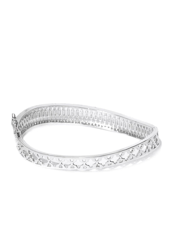 Women's Silver-Plated American Diamond Studded Bracelet - Priyaasi