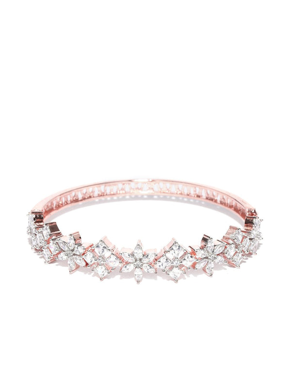 Women's Rose Gold-Plated American Diamond Bracelet in Floral Pattern - Priyaasi