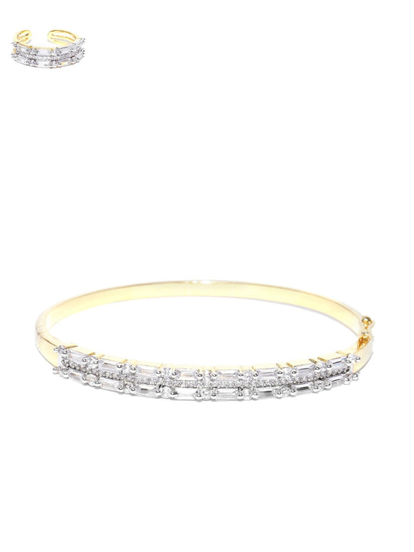 Women's Gold-Plated American Diamond Studded Bracelet With Finger Ring - Priyaasi