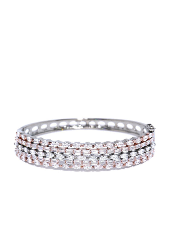 Women's Gunmetal-Plated American Diamond Studded Kada Bracelet - Priyaasi