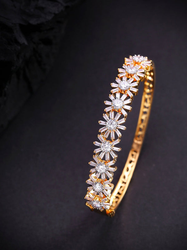 Women's  Gold-Plated American Diamond Studded Floral Bracelet - Priyaasi