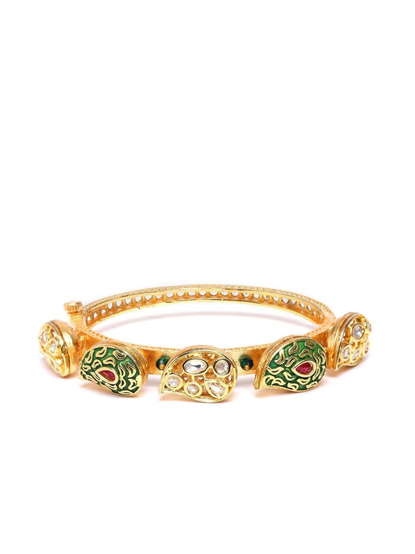 Women's Gold Plated Kundan Studded Bangle Style Bracelet - Priyaasi