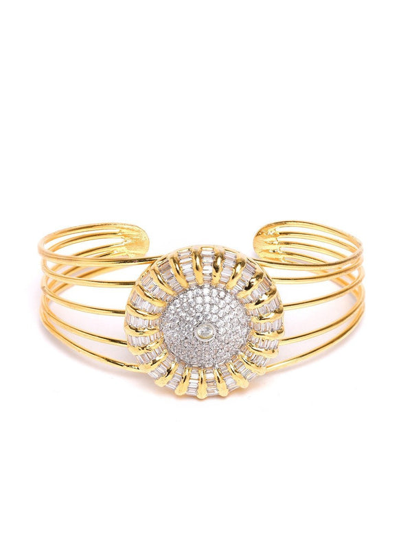 Women's Gold Plated Stone Studded Cuff Bracelet - Priyaasi