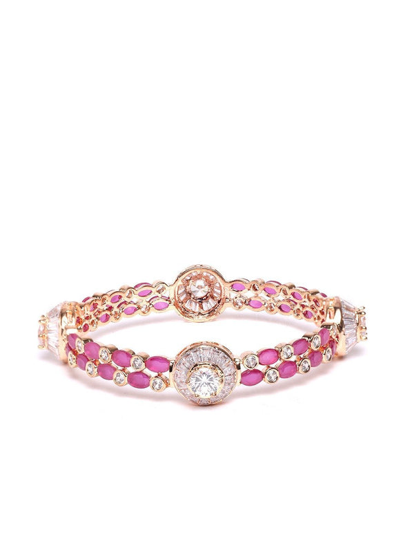 Women's Rose Gold Plated Magenta Stone Studded Bracelet - Priyaasi