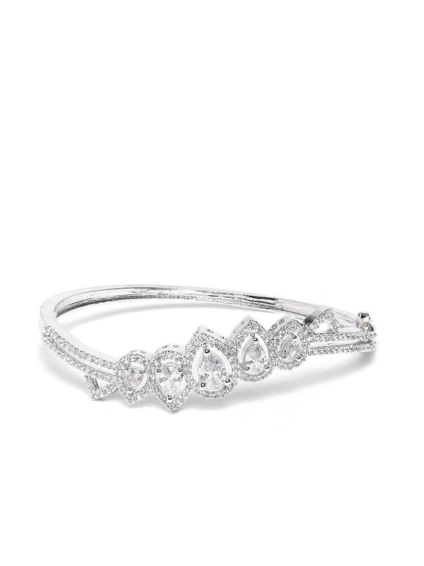 Women's  American Diamond Silver Plated Bangle Style Bracelet - Priyaasi