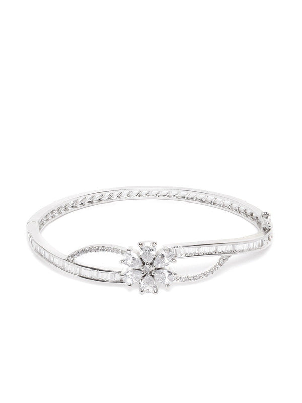 Women's Flower Shaped American Diamond Studded Party Bracelet - Priyaasi