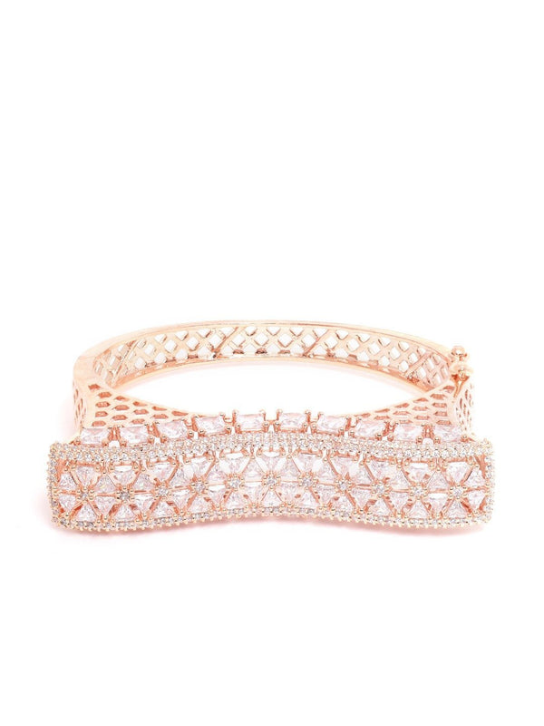 Women's Rose Gold Plated American Diamond Party Bangle Style Bracelet - Priyaasi