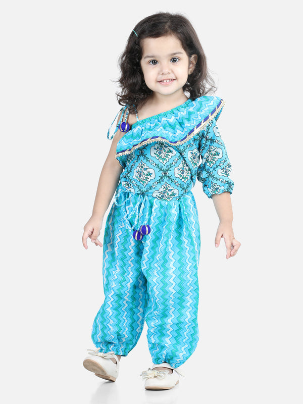 Girl's Cotton Blue Dhoti Sets - Bownbee