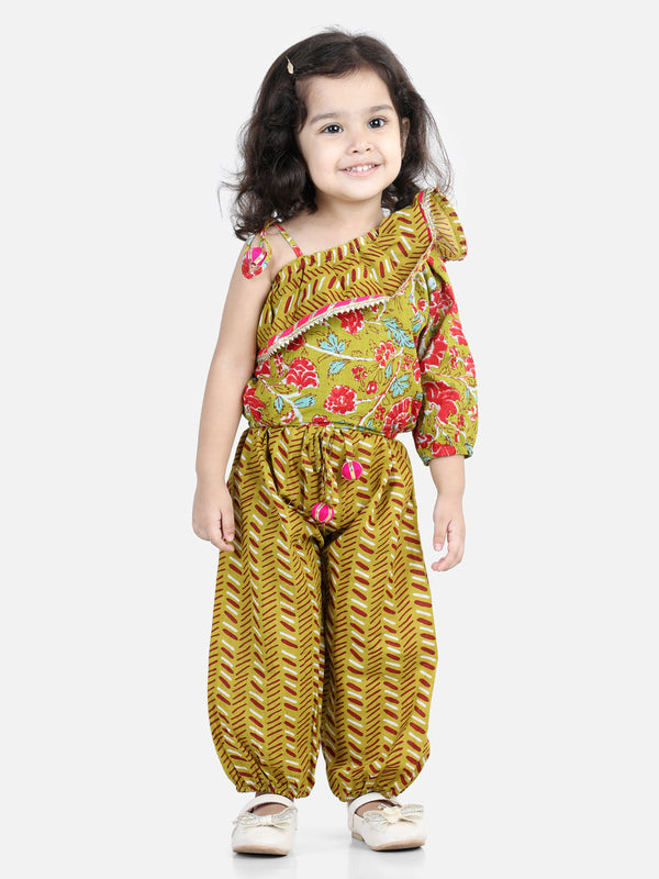 Girl's Cotton Green Dhoti Sets - Bownbee