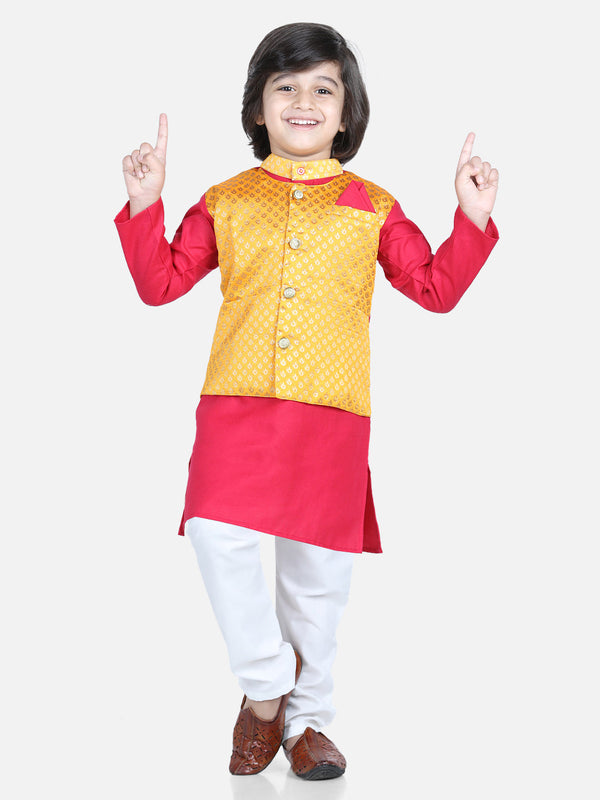 Boy's Pink Jacquard Kurta Sets - Bownbee