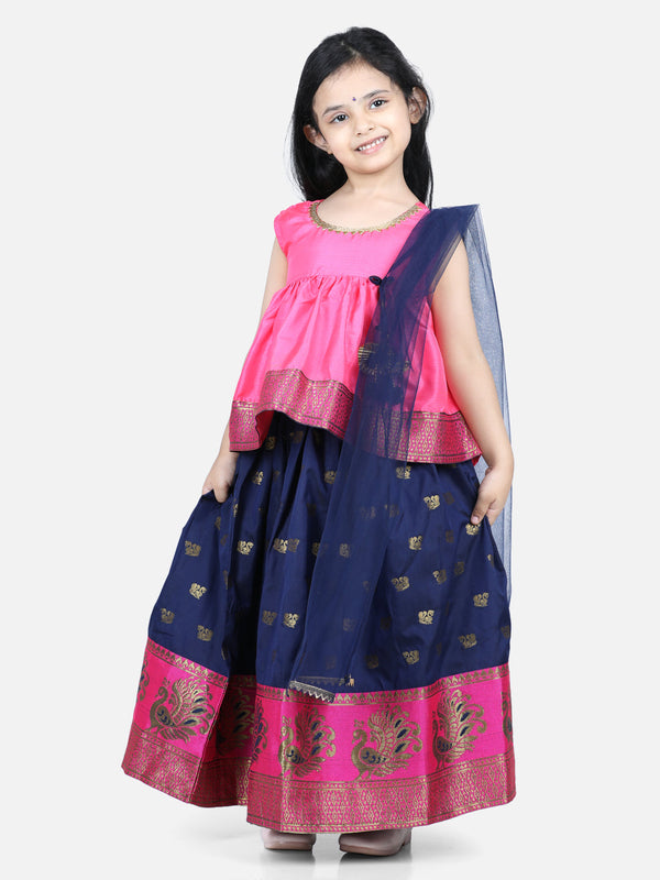 Girl's Pink Color Jacquard Lehenga with Flared Choli with Dupatta - NOZ2TOZ KIDS