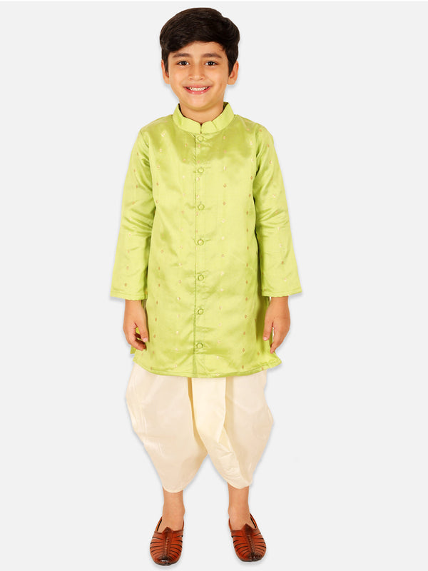 Boy's Green Silk Dhoti Sets - Bownbee