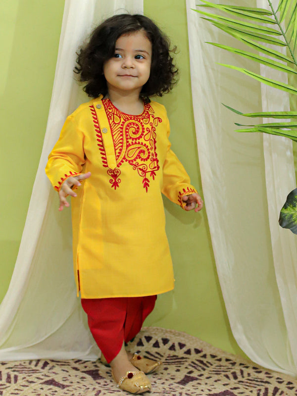 Boy's Yellow Cotton Dhoti Sets - Bownbee