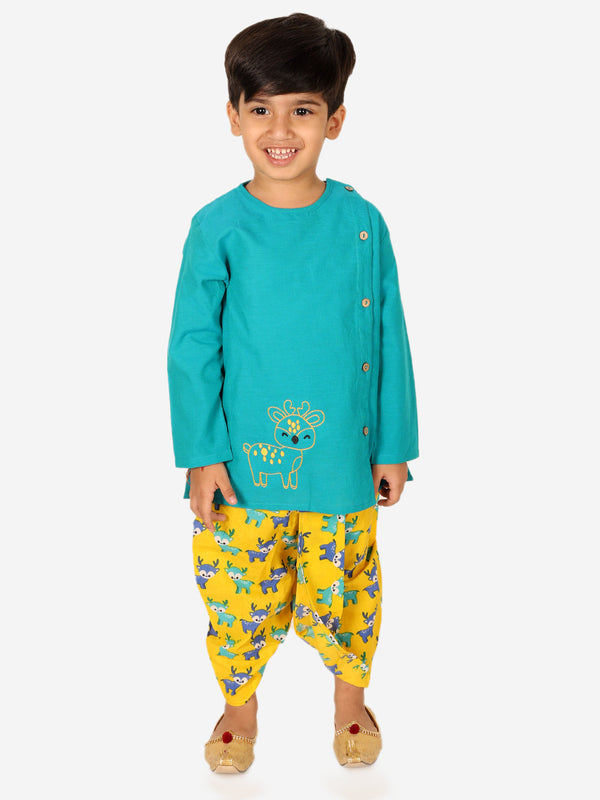 Boy's Green Cotton Dhoti Sets - Bownbee